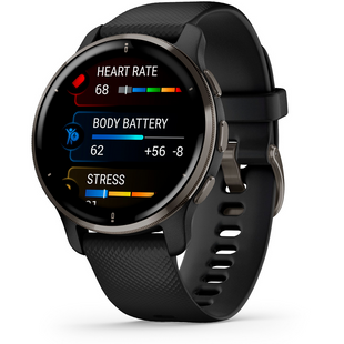 Смарт-годинник Garmin Venu 2 Plus Slate Stainless Steel Bezel with Black Case and Silicone Band (010-02496-11)